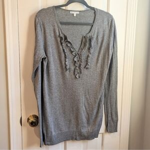 Gap Sweater Womens Pull Over Ruffles Gray Large Cashmere Lightweight